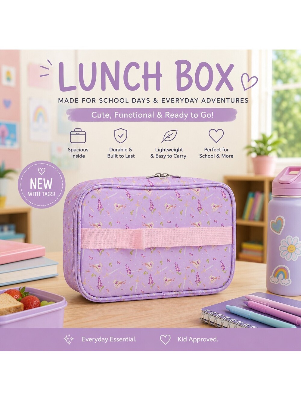 NWT | Purple Insulated Lunch Bag Bookish Print